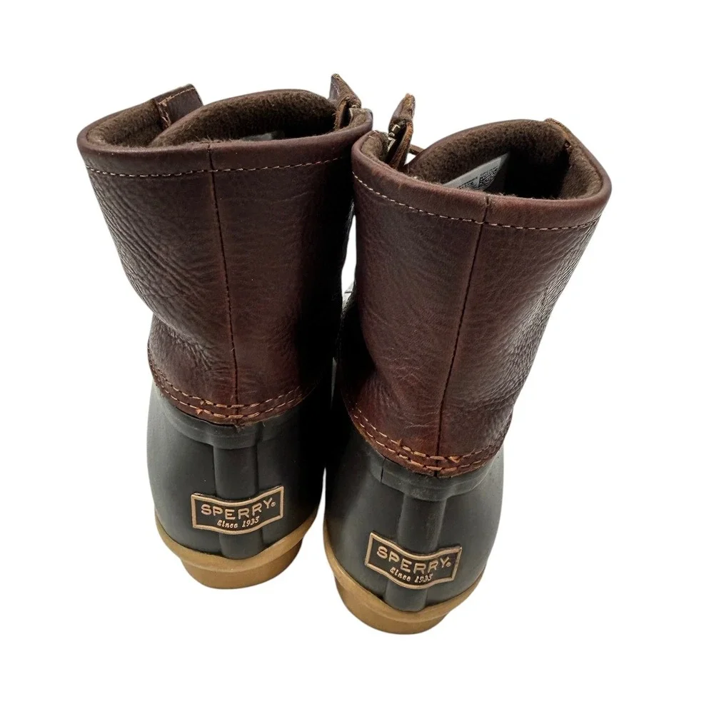 Sperry‎ Saltwater Duck Boots Brown Leather Rubber Ankle Rain Boots Women Size 10